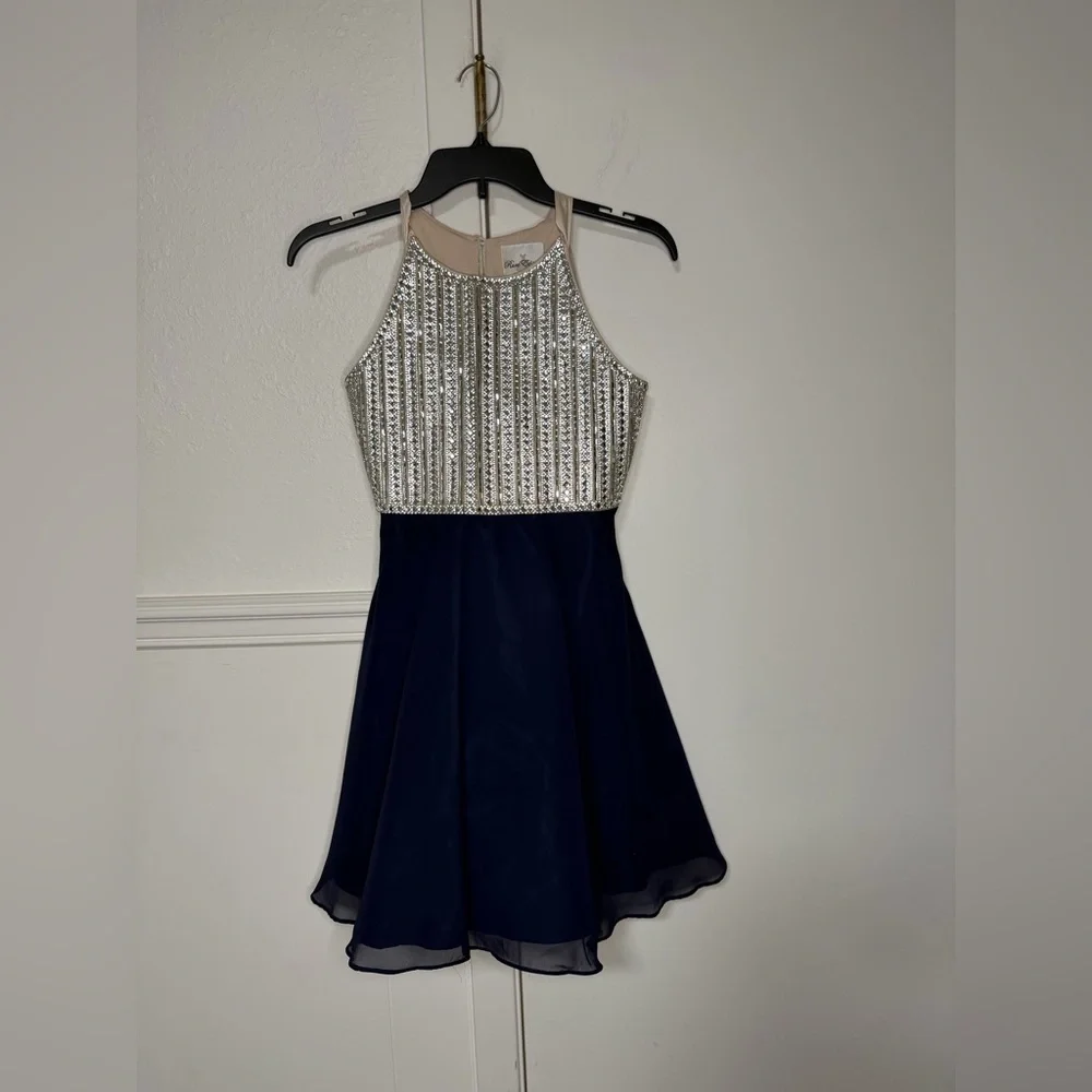 Rare Editions Glittering Silver and Deep Blue Kids Dress size 14 NWOT